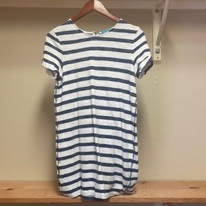 Blue and white striped mini dress